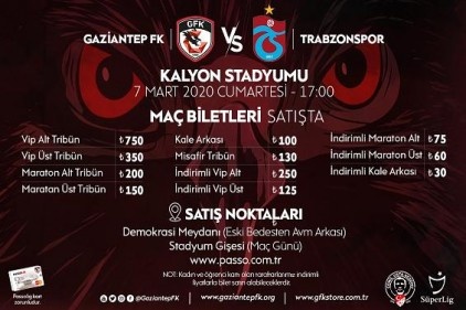 Gaziantep FK-Trabzonspor maçının biletleri satışa sunuldu