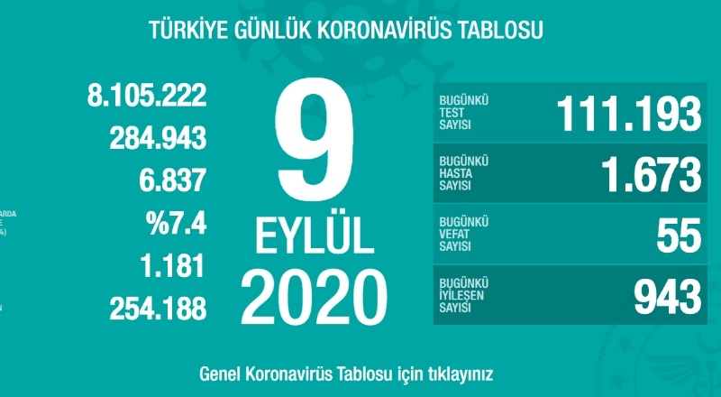 Türkiye'nin Coronavirus tablosu: 1.673 yeni tanı konuldu